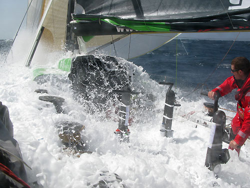 Freddie Shanks grinding on leg 1 of the Volvo Ocean Race. Photo copyright Guo Chuan - Green Dragon Racing - Volvo Ocean Race. 