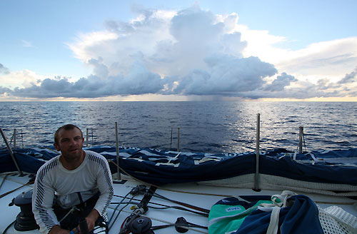 Ryan Godfrey at sunrise in the Doldrums on leg 1 of the Volvo Ocean Race. Photo copyright Guy Salter - Ericsson 4 - Volvo Ocean Race. 