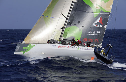 Green Dragon is first to pass through the scoring gate of Fernando de Noronha, on leg 1 of the Volvo Ocean Race. Photo copyright Rick Tomlinson - Volvo Ocean Race.