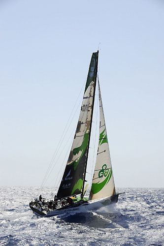 Green Dragon is first to pass through the scoring gate of Fernando de Noronha, on leg 1 of the Volvo Ocean Race. Photo copyright Rick Tomlinson / Volvo Ocean Race.