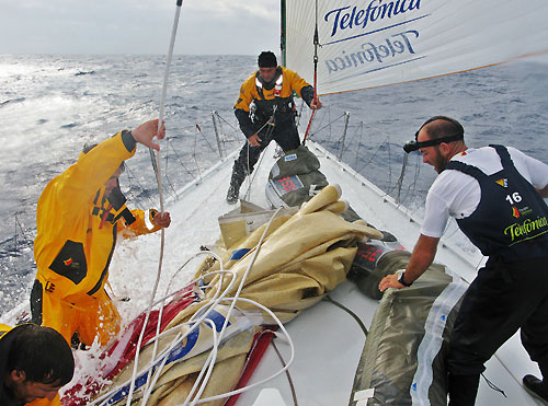 Telefonica Black find the low pressure winds on their way to Cape Town, on leg 1 of the Volvo Ocean Race. Photo copyright Mikel Pasabant - Equipo Telefonica - Volvo Ocean Race.