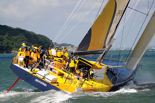 Team Russia's new Volvo Open 70 Kosatka showed her killer (whale) instinct in her maiden race during the JPM Morgan Round The Island Race. With a brisk west-south-westerly holding steady for the first part of the day, she was the second in IRC Group 0 to finish, ahead of maxi yacht Zana and the disqualified Open 60 Hugo Boss. Photo copyright Dave Kneale - Volvo Ocean Race.