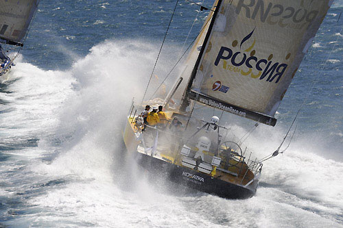 Team Russia power away at the start of leg 2 of the Volvo Ocean Race from Cape Town, South Africa to Cochin, India. Photo copyright Rick Tomlinson / Volvo Ocean Race.