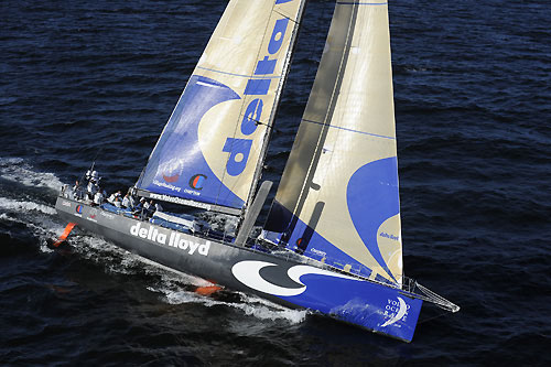 Team Delta Lloyd at the start of leg 2 of the Volvo Ocean Race from Cape Town, South Africa to Cochin, India. Photo copyright Rick Tomlinson / Volvo Ocean Race.