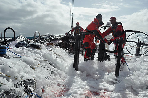Has anyone seen the boat? The deck of PUMA Ocean Racing, covered in water, on leg 2 of the Volvo Ocean Race, from Cape Town, South Africa to Cochin, India. Photo copyright Rick Deppe / PUMA Ocean Racing / Volvo Ocean Race.