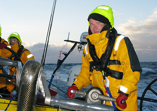 Oleg Zherebtsov grinding onboard Team Russia, on leg 2 of the Volvo Ocean Race, from Cape Town, South Africa to Cochin, India. Photo copyright Mark Covell / Team Russia / Volvo Ocean Race.