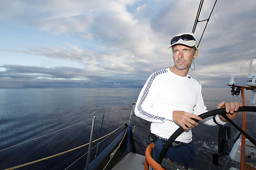 Skipper Anders Lewander helming Ericsson 3, on leg 2 of the Volvo Ocean Race, from Cape Town, South Africa to Cochin, India. Photo copyright Gustav Morin / Ericsson 3 / Volvo Ocean Race.