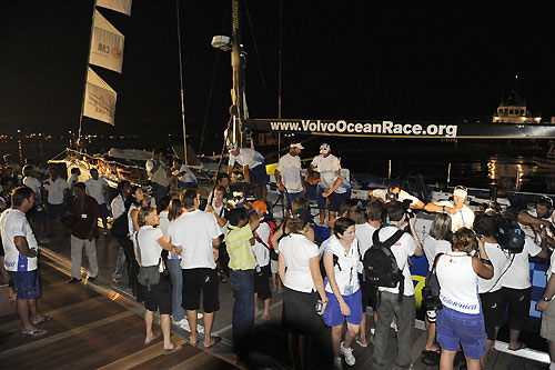 Telefonica Blue docside in Cochin, India after finishing in second place on leg 2 from Cape Town, South Africa, in the Volvo Ocean Race. Photo copyright Dave Kneale / Volvo Ocean Race.