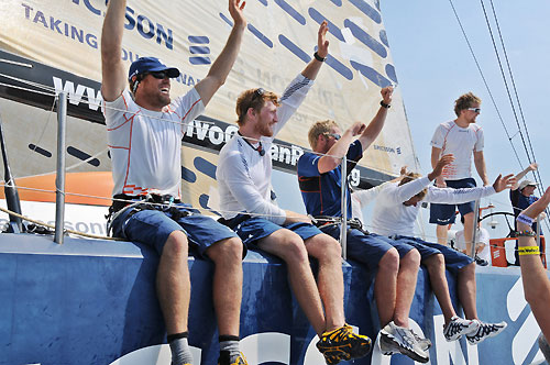 Ericsson 3, skippered by Anders Lewander from Sweden, finishes third on leg 2 of the Volvo Ocean Race from Cape Town, South Africa to Cochin, India. Photo copyright Dave Kneale / Volvo Ocean Race.