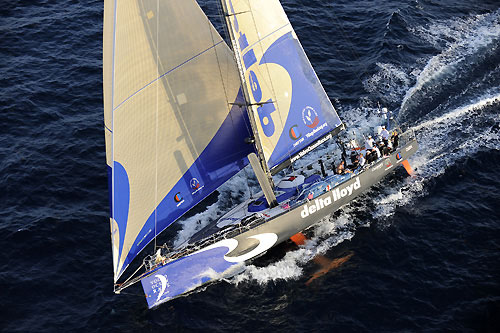 Delta Lloyd, skippered by Roberto Bermudez de Castro from Spain, finishes leg 2 of the Volvo Ocean Race from Cape Town, South Africa to Cochin, India. Photo © Rick Tomlinson / Volvo Ocean Race.