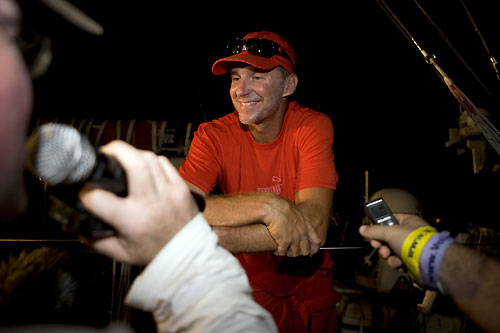 Skipper Ken Read of PUMA Ocean Racing addresses the media on the dock. Photo copyright Sally Collison / PUMA Ocean Racing.