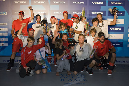The crew of PUMA Ocean Racing celebrate their arrival to Cochin, India, finishing leg 2 of the Volvo Ocean Race 08-09 in 5th place. Photo copyright Sally Collison / PUMA Ocean Racing