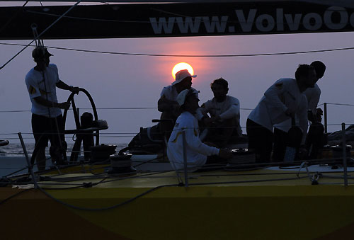 Team Russia, skippered by Andreas Hanakamp from Austria, finishes leg 2 of the Volvo Ocean Race, from Cape Town, South Africa to Cochin India. The boat crossed the finish line 13:23:30 GMT. Photo copyright Dave Kneale / Volvo Ocean Race.