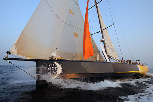 Team Russia, skippered by Andreas Hanakamp from Austria, finishes leg 2 of the Volvo Ocean Race, from Cape Town, South Africa to Cochin India. The boat crossed the finish line 13:23:30 GMT. Photo copyright Dave Kneale / Volvo Ocean Race.