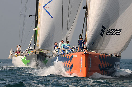 Ericsson 4 leads Green Dragon at the start of Leg 3 of the Volvo Ocean Race 2008-09 from Cochin, India, to Singapore. Photo copyright Dave Kneale / Volvo Ocean Race.