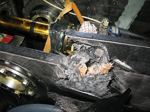 Team Delta Lloyd has suffered damage to the port side carbon structure around the keel ram. Photo copyright Sander Pluijm / Team Delta Lloyd / Volvo Ocean Race.