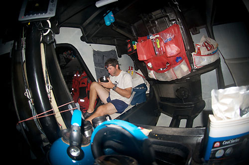 Rob Salthouse eating onboard il mostro, on leg 3 of the Volvo Ocean Race from India to Singapore. Photo copyright Rick Deppe / PUMA Ocean Racing / Volvo Ocean Race.