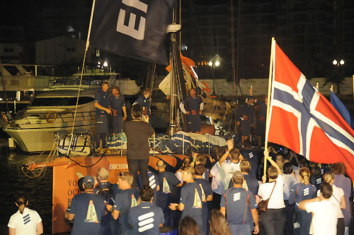 Ericsson 3, skippered by Anders Lewander (SWE) takes third place on leg 3 of the Volvo Ocean Race from India to Singapore, crossing the finish line at 15:09:48 GMT. Photo copyright Rick Tomlinson / Volvo Ocean Race.