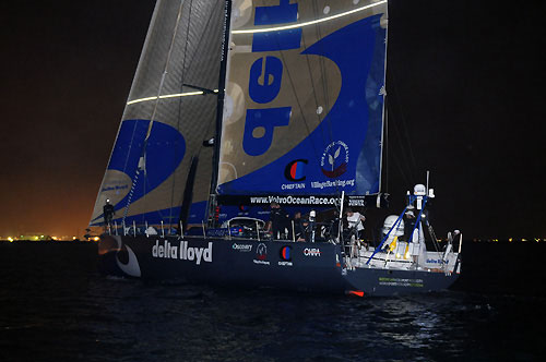 Delta Lloyd, skippered by Roberto Bermudez (ESP) takes eigth place on leg 3 of the Volvo Ocean Race from India to Singapore, crossing the finish line at 20:07:05 GMT. Photo copyright Dave Kneale / Volvo Ocean Race.