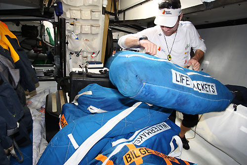 Stacking for Pepe Ribes onboard Telefonica Blue, on leg 4 of the Volvo Ocean Race, from Singapore to Qingdao, China. Photo copyright Gabriele Olivo / Telefonica Blue / Volvo Ocean Race.