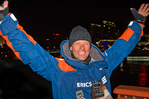 Ericsson 3 skippered by Magnus Olsson (SWE) (pictured), finishes Leg 4 on start Day for Leg 5 of the Volvo Ocean Race from Qingdao, China, to Rio De Janeiro. Photo copyright Dave Kneale/ Volvo Ocean Race.