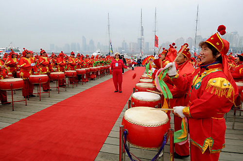 Chinese drummers at Start Day for Leg 5 of the Volvo Ocean Race from Qingdao, China, to Rio De Janeiro. At over 12,000 miles, Leg 5 is the longest leg ever attempted in the history of the race. Photo copyright Dave Kneale / Volvo Ocean Race.