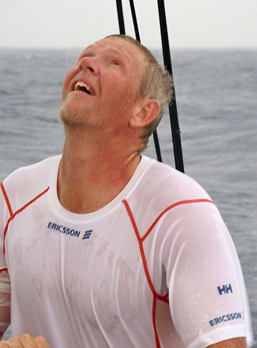 Rain onboard Ericsson 4 for Tony Mutter, in the Doldrums, on leg 5 of the Volvo Ocean Race. Photo copyright Guy Salter / Ericsson 4 / Volvo Ocean Race.