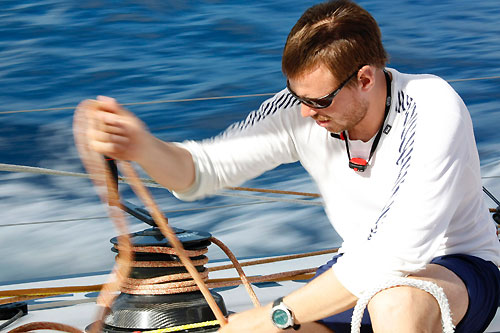 Ericsson 3 trimmer Martin Stromberg, on leg 5 of the Volvo Ocean Race, from Qingdao to Rio de Janeiro. Photo copyright Gustav Morin / Ericsson 3 / Volvo Ocean Race.