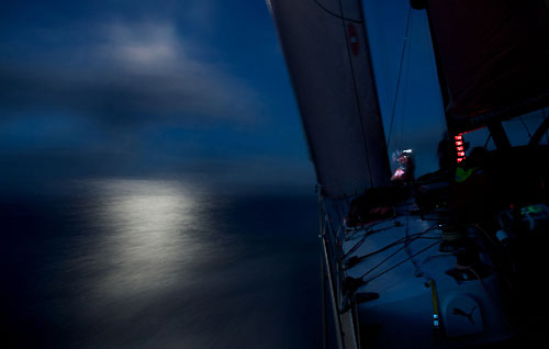 PUMA Ocean Racing at night, on leg 5 of the Volvo Ocean Race, from Qingdao to Rio de Janeiro. Photo © Rick Deppe / PUMA Ocean Racing / Volvo Ocean Race.