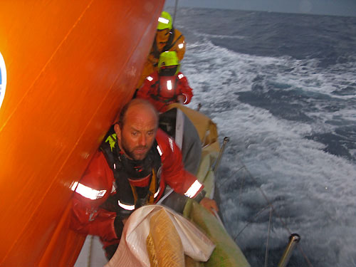 Green Dragon Crew changing sails en route to Rio De Janeiro on leg 5 of the Volvo Ocean Race. Photo copyright Guo Chuan / Green Dragon Racing / Volvo Ocean Race.