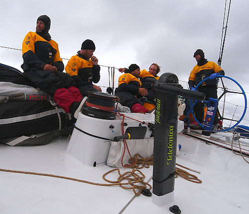Crew onboard Telefonica Blue during a quiet watch en route to Rio De Janerio on Leg 5 of the Volvo Ocean Race. Photo copyright Gabriele Olivo / Telefonica Blue / Volvo Ocean Race.