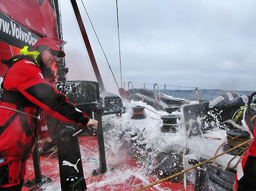 Skipper Ken Read grinding, onboard PUMA Ocean Racing, on leg 5 of the Volvo Ocean Race, from Qingdao to Rio de Janeiro. Photo copyright Rick Deppe / PUMA Ocean Racing / Volvo Ocean Race.