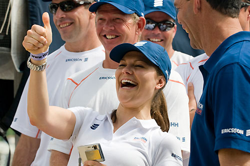 Her Royal Highness Victoria, Crown Princess of Sweden with skipper Torben Grael (BRA) and the crew of Ericsson 4 prior to the start of the Light In-port Race in the Volvo Ocean Race in Rio de Janeiro. Photo copyright Dave Kneale / Volvo Ocean Race.