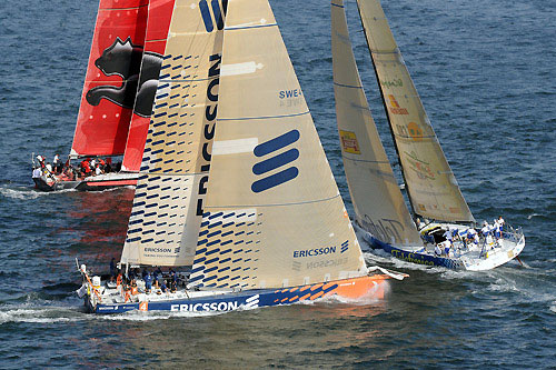 Battling for position, at the start of Leg 6 of the Volvo Ocean Race, from Rio de Janeiro to Boston. Photo copyright Dave Kneale / Volvo Ocean Race.