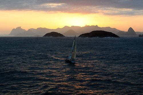 Telefonica Black, skippered by Fernando Echavarri (ESP) leads the fleet, at the start of leg 6 of the Volvo Ocean Race, from Rio de Janeiro to Boston. Photo copyright Dave Kneale / Volvo Ocean Race.