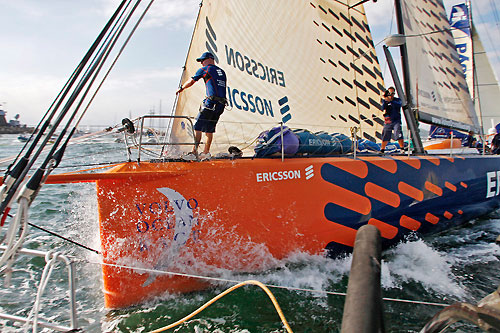 Green Dragon has a near miss with Ericsson 4, at the start of leg 6 of the Volvo Ocean Race, from Rio de Janeiro to Boston. Photo copyright Guo Chuan / Green Dragon Racing / Volvo Ocean Race.