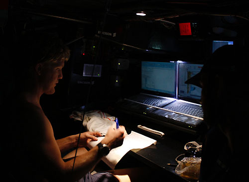 Askel Magdahl at the navigation station, on leg 6 of the Volvo Ocean Race, from Rio de Janeiro to Boston. Photo copyright Gustav Morin / Ericsson 3 / Volvo Ocean Race.