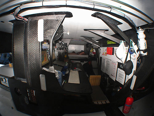 The Media Station and sleeping area below decks on Telefonica Black, during leg 6 of the Volvo Ocean Race, from Rio de Janeiro to Boston. Photo copyrightAnton Paz / Telefonica Black / Volvo Ocean Race.