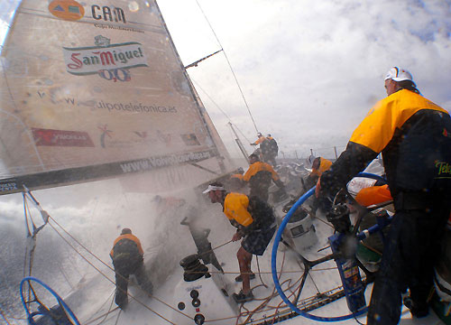 Telefonica Blue, skippered by Bouwe Bekking (NED) were first through the scoring gate of Fernando de Noronha at 19:58:56 GMT 16/04/09, securing 4 points, on of leg 6 of the Volvo Ocean Race, from Rio de Janeiro to Boston. Photo copyright Gabriele Olivo / Telefonica Blue / Volvo Ocean Race.