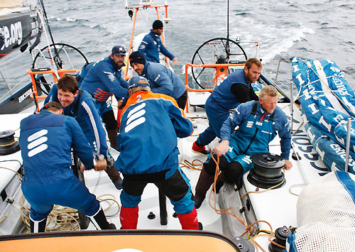 Ericsson 4 in mid gybe, on leg 6 of the Volvo Ocean Race, from Rio de Janeiro to Boston. Photo copyright Guy Salter / Ericsson 4 / Volvo Ocean Race.