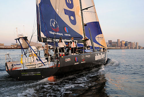 Delta Lloyd, skippered by Roberto Bermudez (ESP) finish sixth on leg 6 of the Volvo Ocean Race, from Rio de Janeiro to Boston, crossing the finish line at 10:10:29 GMT 27-4-2009. Photo copyright Dave Kneale / Volvo Ocean Race.