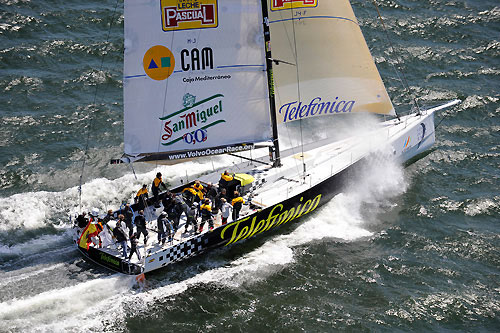Telefonica Black in the Boston pro-am race at Fan Pier. Photo copyright Rick Tomlinson / Volvo Ocean Race.