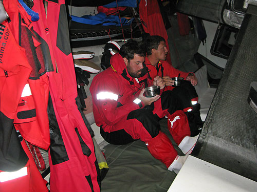 lunchtime onboard PUMA Ocean Racing, on leg 7 from Boston to Galway. Photo copyright Rick Deppe / PUMA Ocean Racing / Volvo Ocean Race.