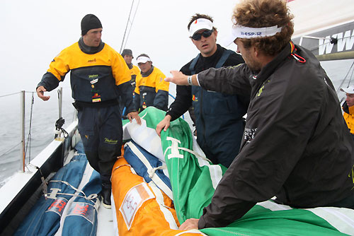 Stacking, onboard Telefonica Black, on leg 7 from Boston to Galway. Photo copyright Anton Paz / Telefonica Black / Volvo Ocean Race.