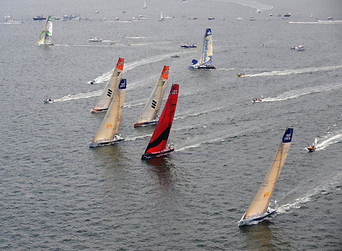 Bright sunshine and light airs for the In-port race in Galway Bay, for the Volvo Ocean Race. Photo copyright Rick Tomlinson / Volvo Ocean Race.
