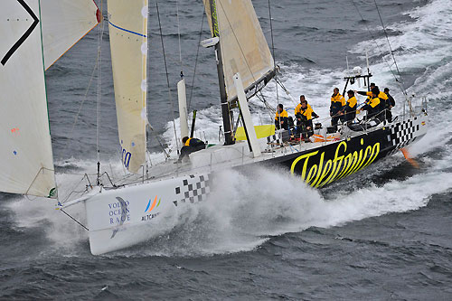 Telefonica Black, skippered by Fernando Echavarri (ESP) at the start of leg 8 from Galway to Marstrand. Photo copyright Rick Tomlinson / Volvo Ocean Race.