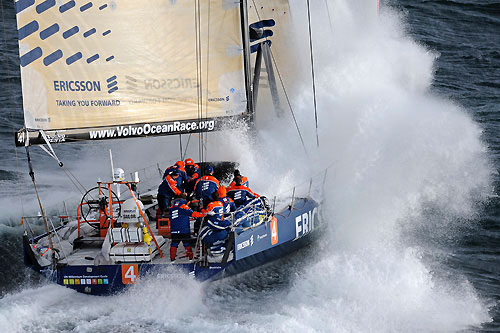 Ericsson 4 surfing at 30 knots off the Blasket Islands West of Ireland, shortly after the start of leg 8 from Galway to Marstrand. Photo copyright Rick Tomlinson / Volvo Ocean Race.