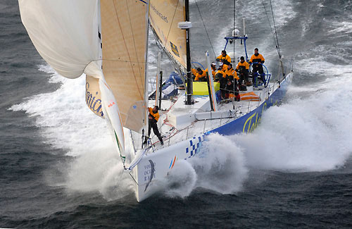 Telefonica Blue surfing at 30 knots off the Blasket Islands West of Ireland, shortly after the start of leg 8 from Galway to Marstrand. Photo copyright Rick Tomlinson / Volvo Ocean Race.