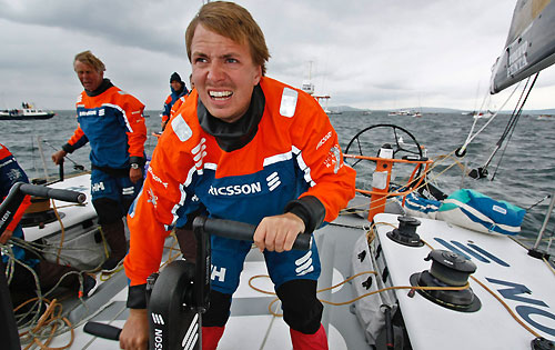 Martin Stromberg grinding onboard Ericsson 3, on leg 8 of the Volvo Ocean Race, from Galway to Marstrand. Photo copyright Gustav Morin / Ericsson 3 / Volvo Ocean Race.
