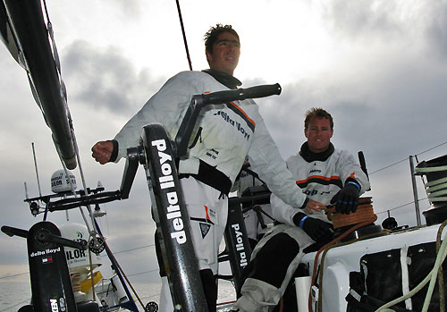 It's a hard day with many wind shifts and touch decisions. Andre Fonseca left and Nick Bice, still focussed on the race. Photo copyright Sander Pluijm / Team Delta Lloyd / Volvo Ocean Race.